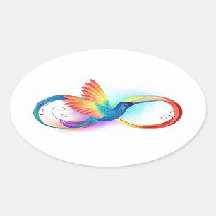 Rainbow Hummingbird with Infinity symbol Oval Sticker