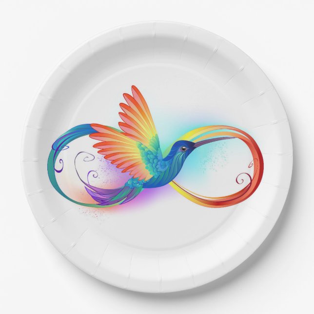Rainbow Hummingbird with Infinity symbol Paper Plate (Front)
