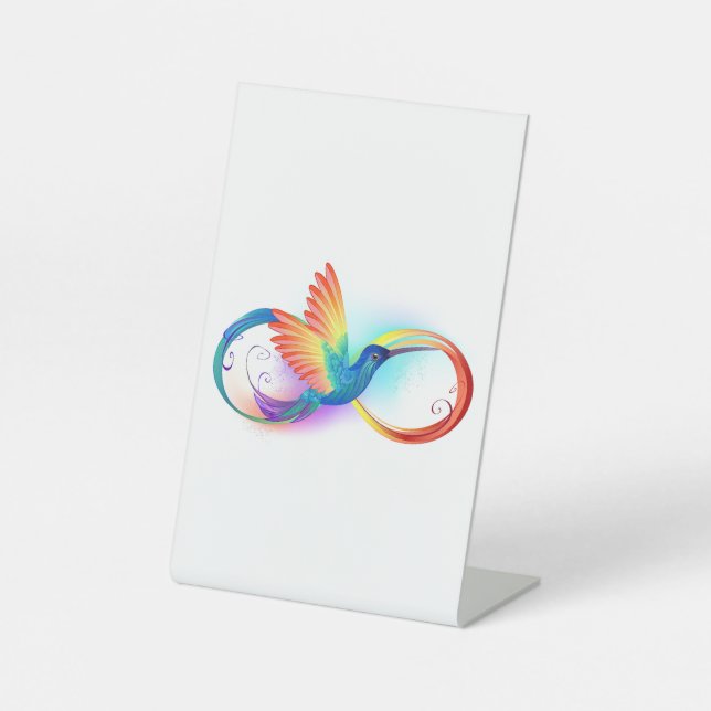 Rainbow Hummingbird with Infinity symbol Pedestal Sign (Front)