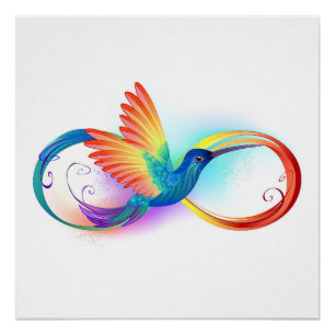 Rainbow Hummingbird with Infinity symbol Poster