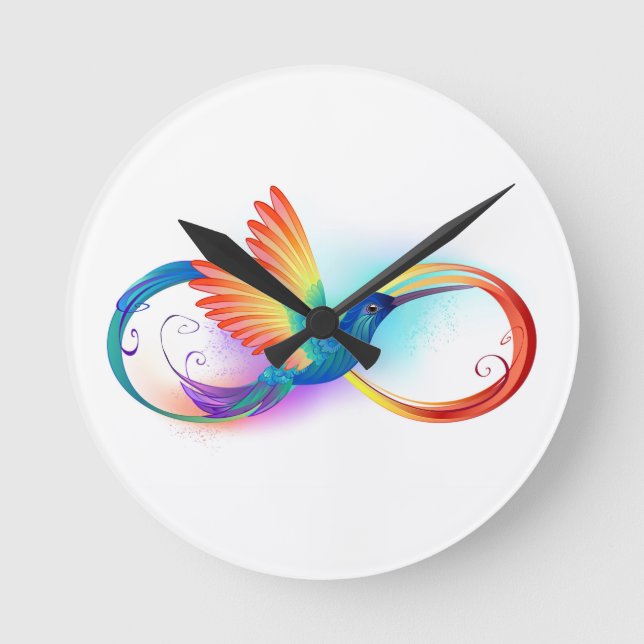 Rainbow Hummingbird with Infinity symbol Round Clock (Front)