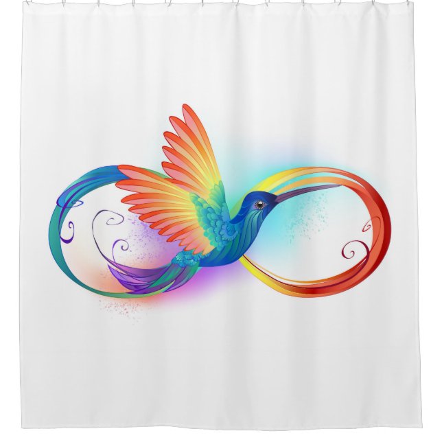 Rainbow Hummingbird with Infinity symbol Shower Curtain (Front)