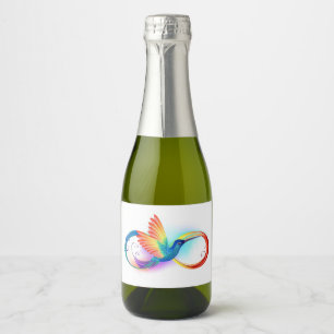 Rainbow Hummingbird with Infinity symbol Sparkling Wine Label