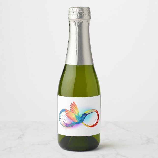 Rainbow Hummingbird with Infinity symbol Sparkling Wine Label (Front)