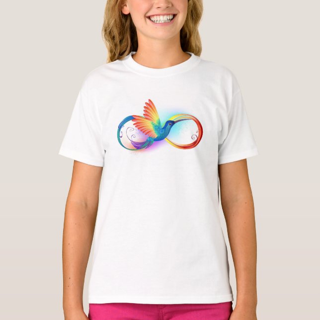 Rainbow Hummingbird with Infinity symbol T-Shirt (Front)