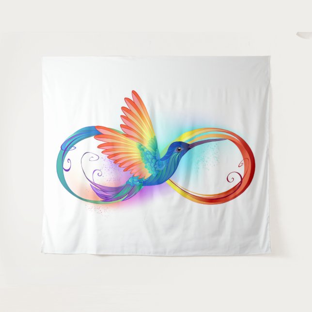 Rainbow Hummingbird with Infinity symbol Tapestry (Front (Horizontal))