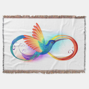 Rainbow Hummingbird with Infinity symbol Throw Blanket