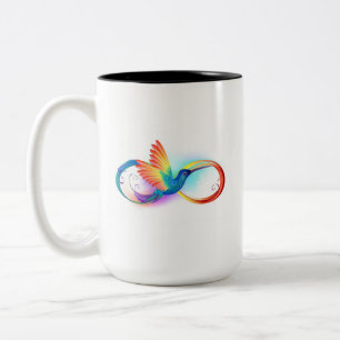 Rainbow Hummingbird with Infinity symbol Two-Tone Coffee Mug