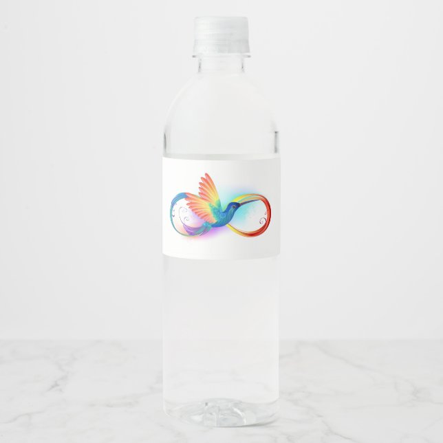 Rainbow Hummingbird with Infinity symbol Water Bottle Label (Front)