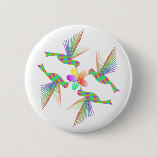 Rainbow Hummingbirds Kissing A Flower 6 Cm Round Badge