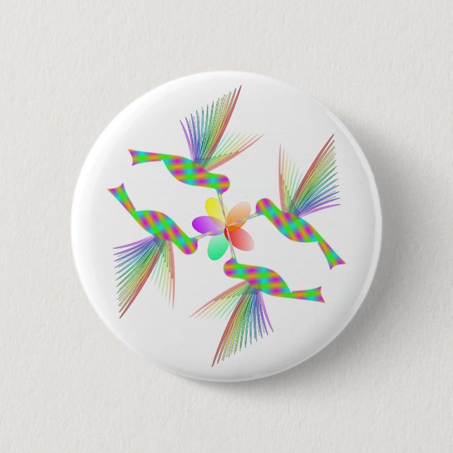 Rainbow Hummingbirds Kissing A Flower 6 Cm Round Badge (Front)