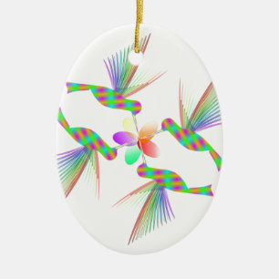 Rainbow Hummingbirds Kissing A Flower Ceramic Tree Decoration