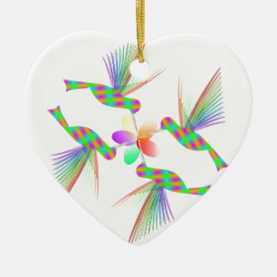Rainbow Hummingbirds Kissing A Flower Ceramic Tree Decoration