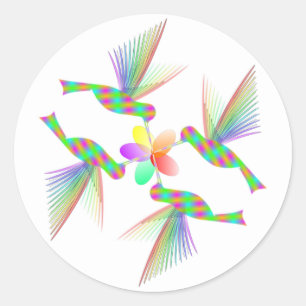 Rainbow Hummingbirds Kissing A Flower Classic Round Sticker