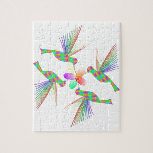 Rainbow Hummingbirds Kissing A Flower Jigsaw Puzzle (Vertical)