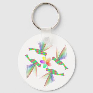 Rainbow Hummingbirds Kissing A Flower Key Ring
