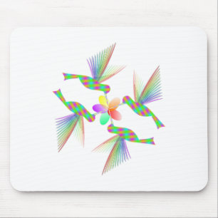 Rainbow Hummingbirds Kissing A Flower Mouse Mat