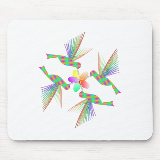 Rainbow Hummingbirds Kissing A Flower Mouse Mat (Front)
