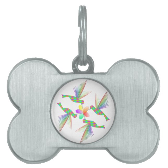 Rainbow Hummingbirds Kissing A Flower Pet ID Tag (Front)