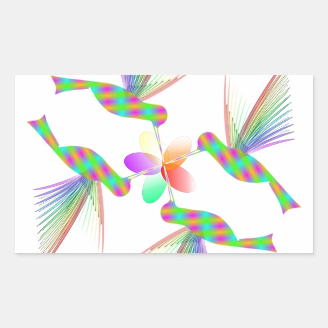Rainbow Hummingbirds Kissing A Flower Rectangular Sticker (Front)