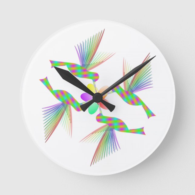 Rainbow Hummingbirds Kissing A Flower Round Clock (Front)