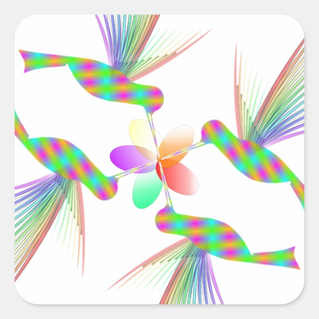 Rainbow Hummingbirds Kissing A Flower Square Sticker (Front)