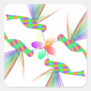 Rainbow Hummingbirds Kissing A Flower Square Sticker