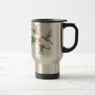 Rainbow Hummingbirds Kissing A Flower Travel Mug