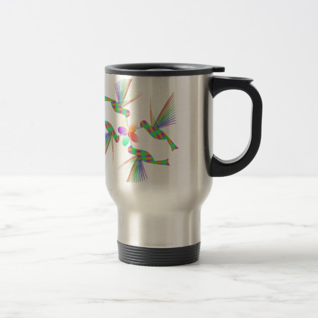 Rainbow Hummingbirds Kissing A Flower Travel Mug (Right)