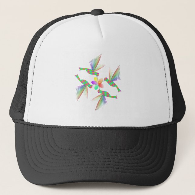 Rainbow Hummingbirds Kissing A Flower Trucker Hat (Front)