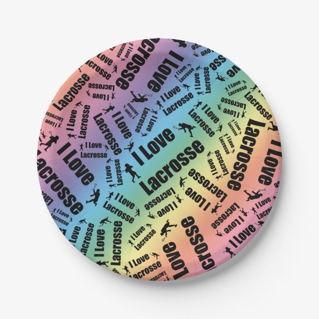 Rainbow I love lacrosse Paper Plate (Front)