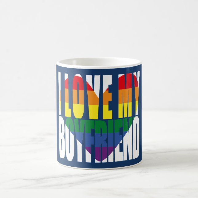 Rainbow I Love My Boyfriend Heart Coffee Mug (Center)