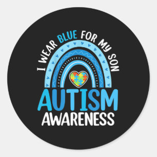 Rainbow I Wear Blue For My Son Autism Awareness  Classic Round Sticker