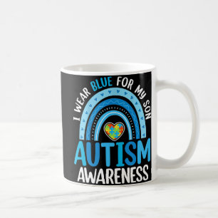 Rainbow I Wear Blue For My Son Autism Awareness  Coffee Mug