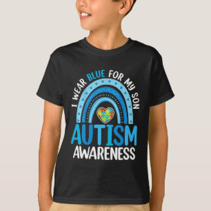 Rainbow I Wear Blue For My Son Autism Awareness  T-Shirt