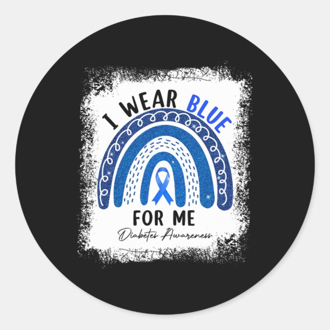 Rainbow I Wear Blue Ribbon For Me T1D Diabetes Awa Classic Round Sticker (Front)