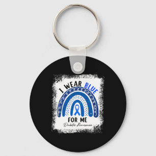 Rainbow I Wear Blue Ribbon For Me T1D Diabetes Awa Key Ring