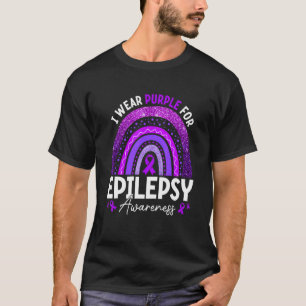 Rainbow I Wear Purple Ribbon For Epilepsy Awarenes T-Shirt