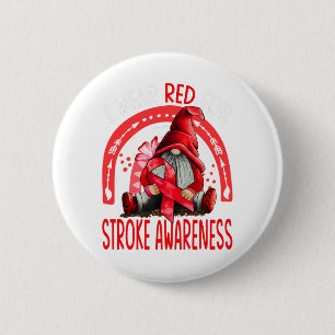 Rainbow I Wear Red Stroke Awareness Gnomes 6 Cm Round Badge
