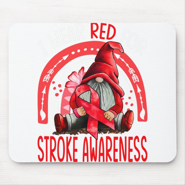 Rainbow I Wear Red Stroke Awareness Gnomes Mouse Mat (Front)