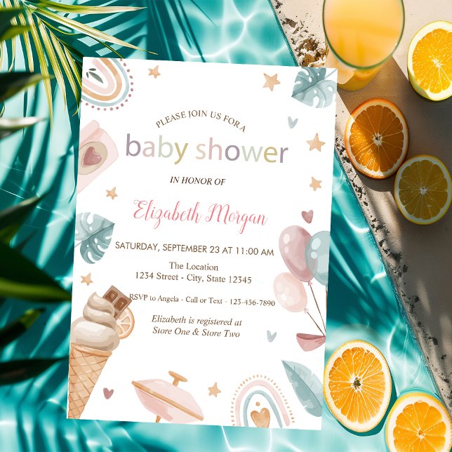 Rainbow Ice cream Balloons Dots Baby Shower  Invitation (Creator Uploaded)