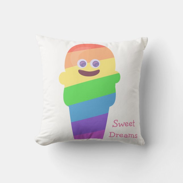 Rainbow Ice Cream Cone Colourful Art Fun Cushion (Front)