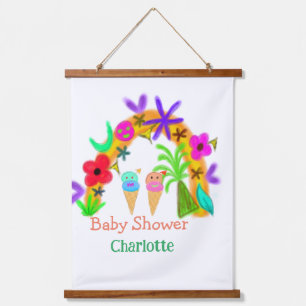 Rainbow ice cream cones watercolor baby shower add hanging tapestry