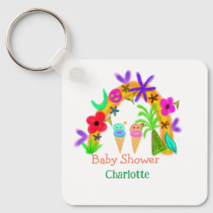Rainbow ice cream cones watercolor baby shower add key ring