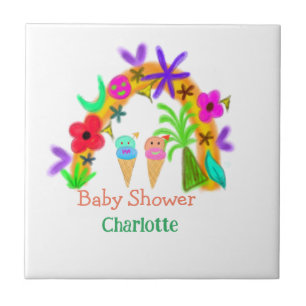 Rainbow ice cream cones watercolor baby shower add tile