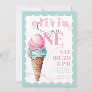 Rainbow Ice Cream Sweet One First 1st Birthday Invitation