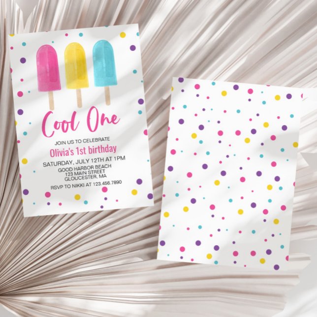 Rainbow Ice Pop Cool One Summer 1st Birthday Invitation (Creator Uploaded)
