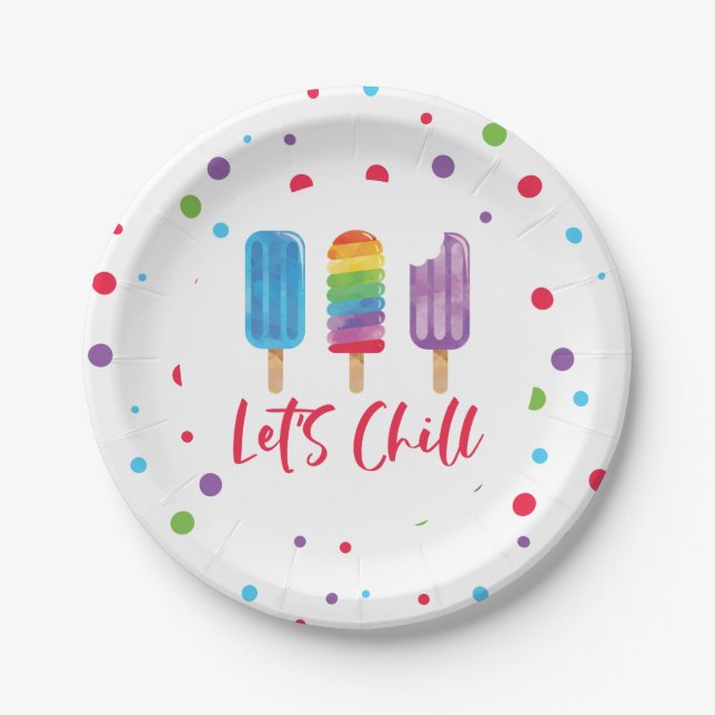 Rainbow Ice Pop Let's Chill Summer Birthday Paper Plate (Front)