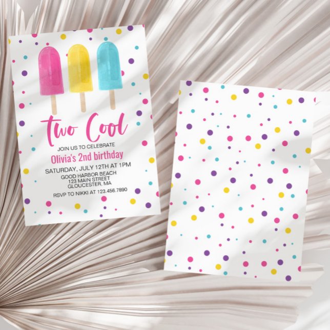 Rainbow Ice Pop Two Cool Summer Birthday Invitation (Creator Uploaded)