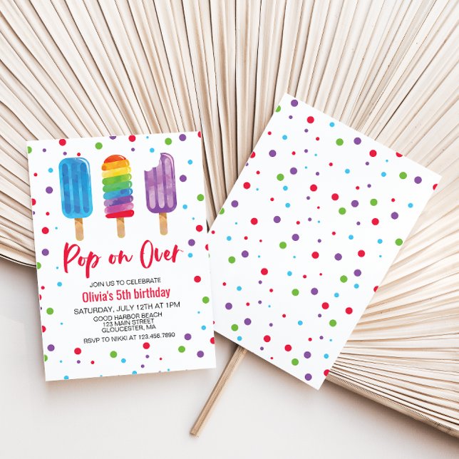 Rainbow Ice Pops Pop on Over Birthday Invitation (Creator Uploaded)